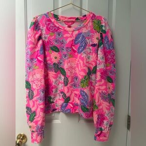 L Lilly Pulitzer Hot Pink Rare Elephant Pattern Cap Sleeve Sweatshirt NWOT